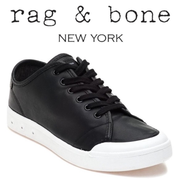NWT rag and bone leather sneakers standard issue lace up black size 5 - Picture 1 of 14